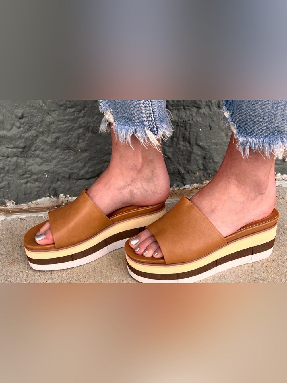 SHUSHOP Jade Platform Neutral Slide Sandals